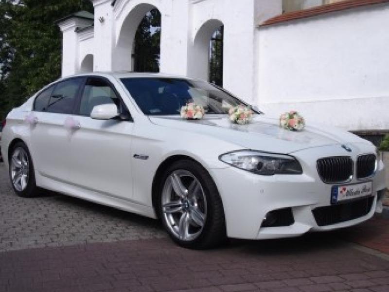 Białe BMW 5 f10 535d M-Pakiet do ślubu- Częstochowa